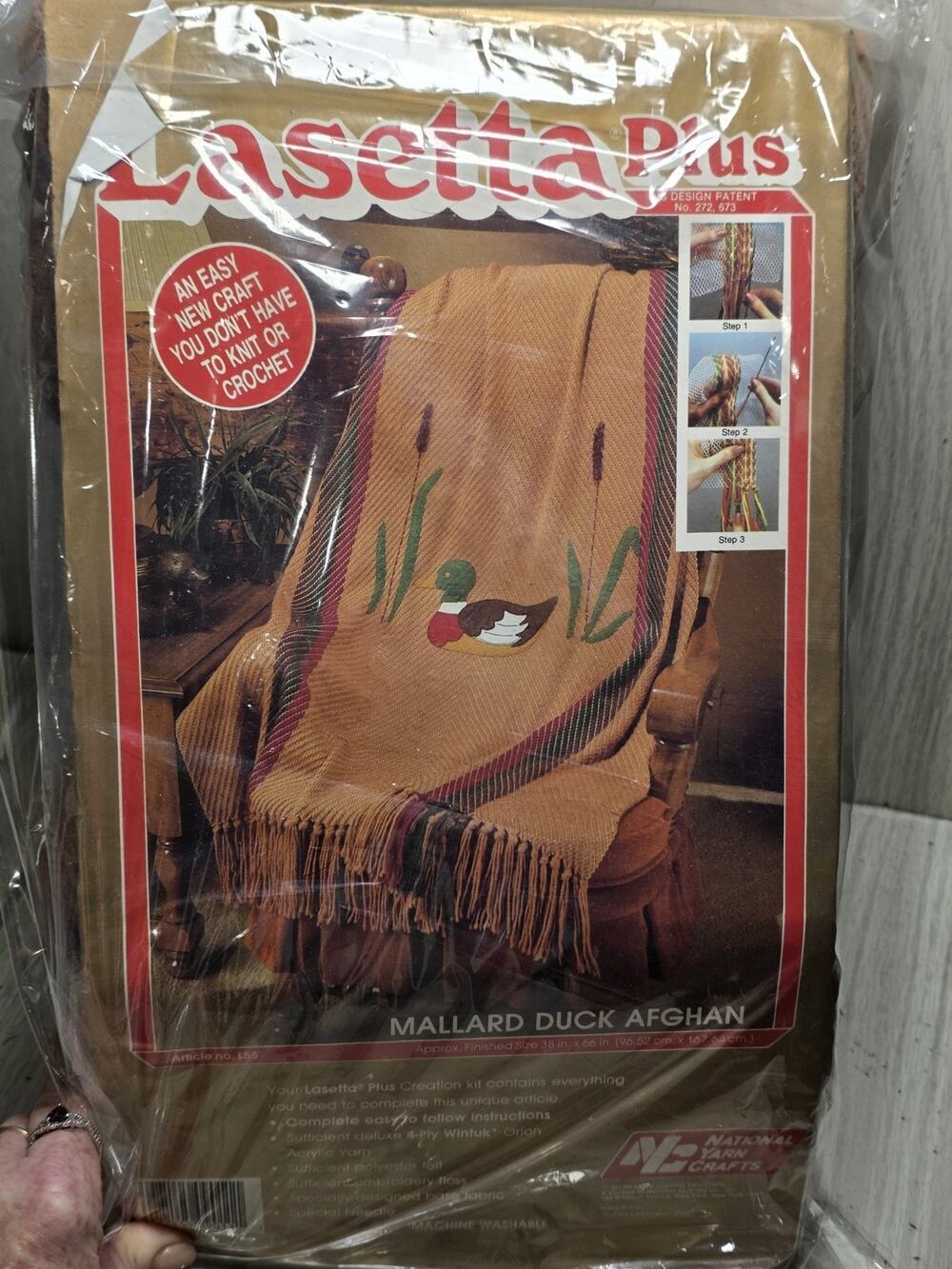 Vintage 1985 National Yarn Crafts Lasetta Plus Mallard Duck Afghan Crochet Kit